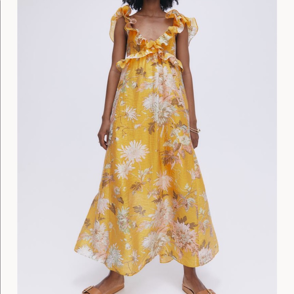 H&M Lyocell-blend Ruffled Dress YELLOW